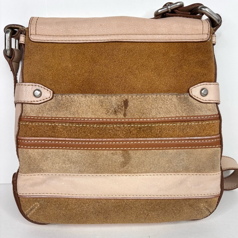 Vintage Fossil Brown, Tan and Cream Suede Leather Retro 70’s Crossbody Bag - Picture 13 of 14